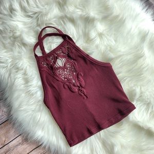 Maroon lace crop top